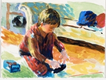 Gabriel jouant avec une auto